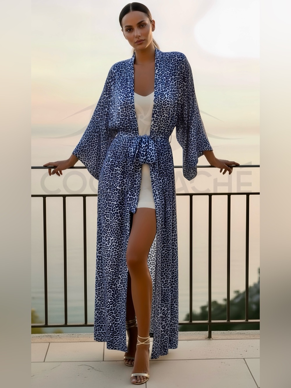 Blue Leopard Print Kimono Robe Duster - Picture 6 of 8